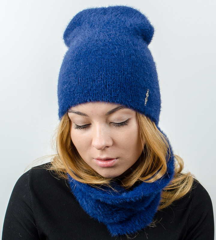 Комплект жіночий, шапка+бафф, "Травичка", (Синій)