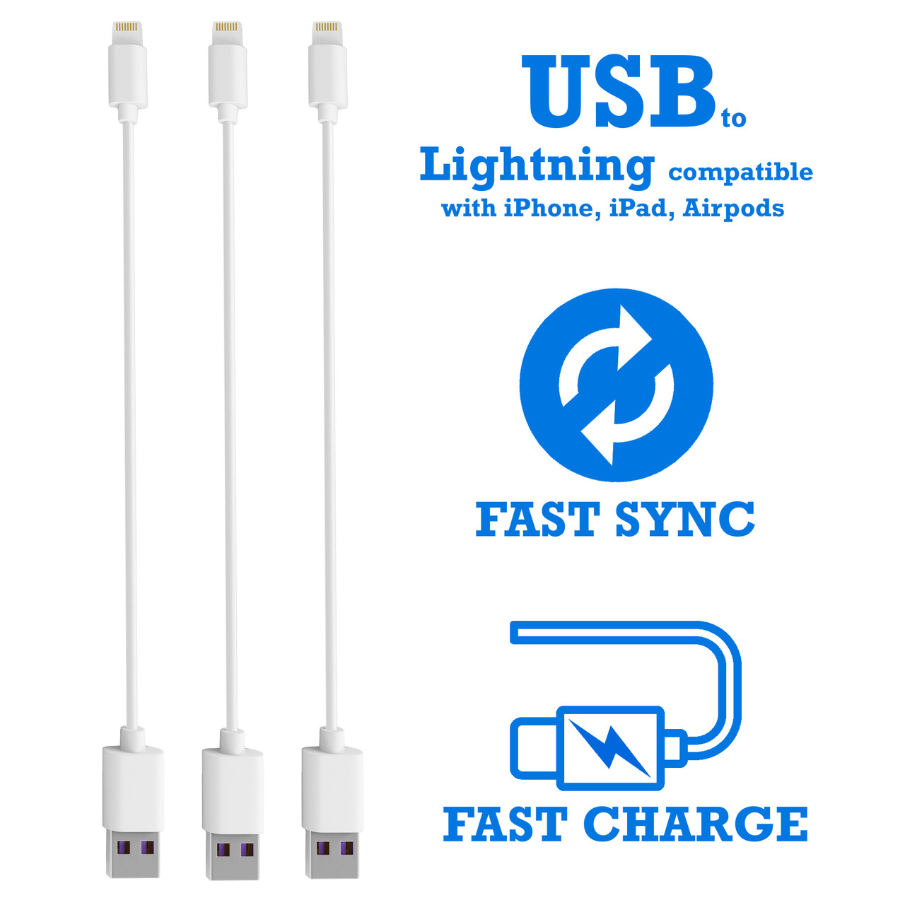 

Короткие кабели USB to Lightning для быстрой зарядки и передачи данных, для iPhone iPad Airpods, TIMSTOOL, 3шт, Белый