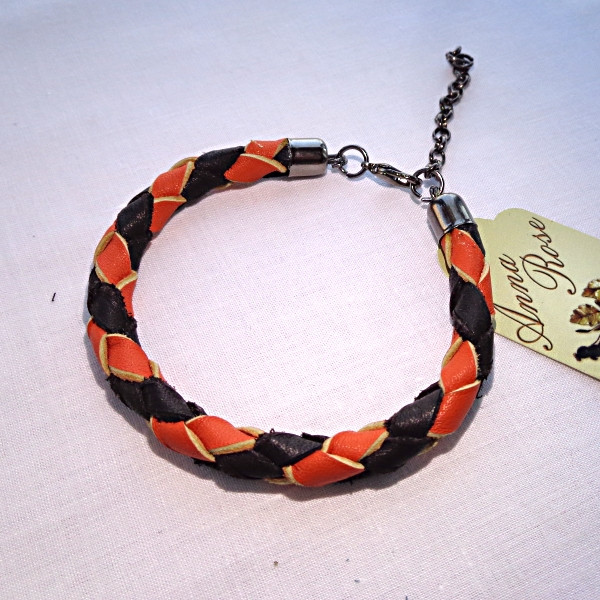  Шкіряний помаранчевий і коричневий плетений браслет ручної роботи Діагональ-купити--в інтернет-магазині AnnaRose