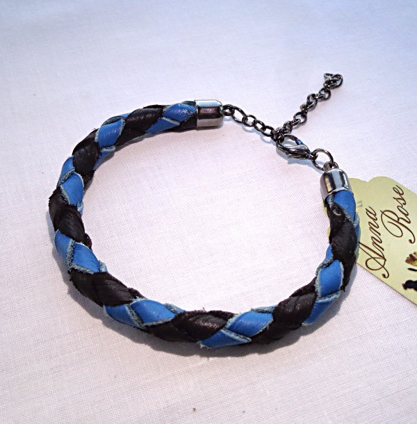 Шкірянийі синій та чорний плетений браслет ручної роботи Діагональ-купити--в інтернет-магазині AnnaRose