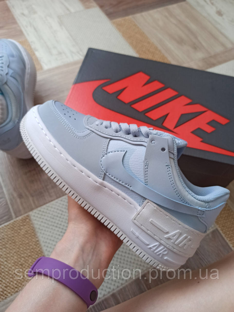 

Кроссовки женские Nike Air Force Shadow Blue / Найк Аир Форс голубые кожаные 37, Голубой