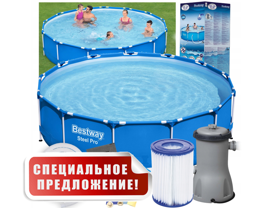 

Бассейн каркасный садовый Bestway 366см х 76 см насосом и фильтром для воды Турция