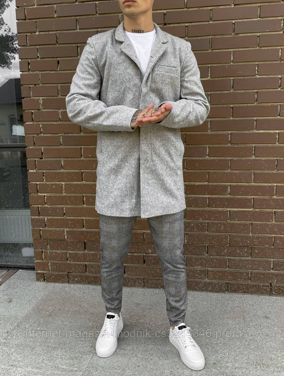 Мужское пальто молодежное (светло-серое) plt12 модные одежда на осень