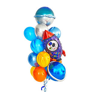 Связка с ракетой Happy Birthday, сферами-планетами, хромами и агатами, фото 2