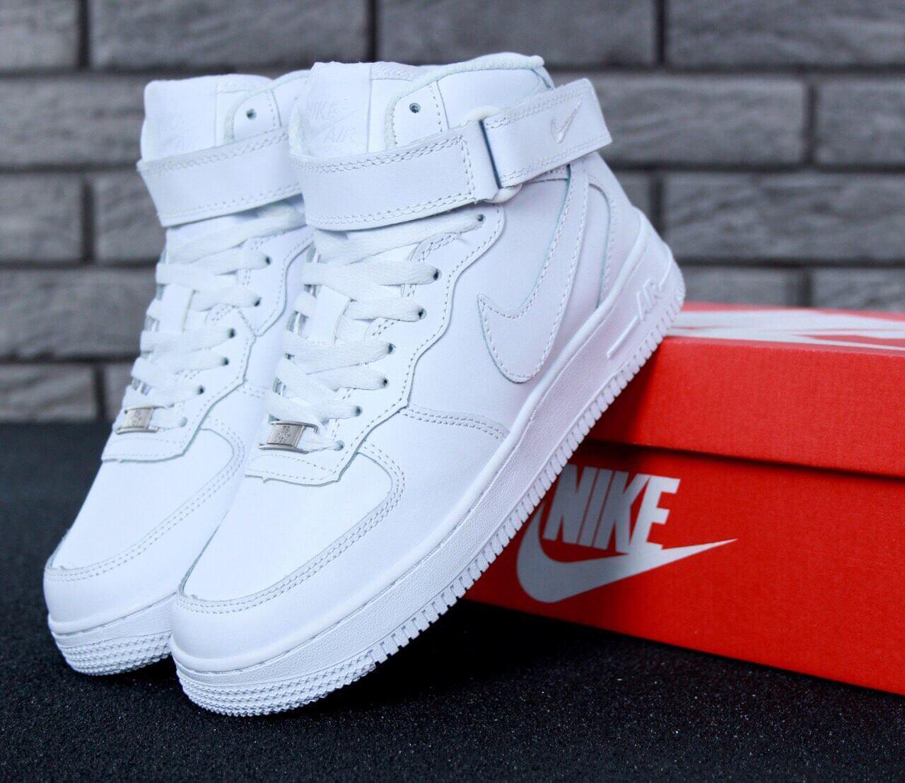 

Зимние кожаные кроссовки с мехом Nike Air Force 1 High White Winter (Найк Аир Форс на меху женские и мужские) 43, Белый