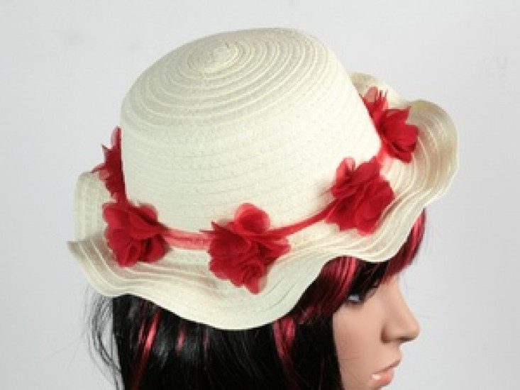 Соломенная шляпа детская Флюе 26 см бело-красная