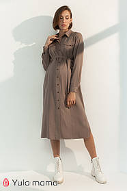 Платье - рубашка для беременных и кормящих из плотного штапеля Sabrina бежевое