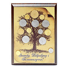 Денежное дерево с монетами картина на металле подарок