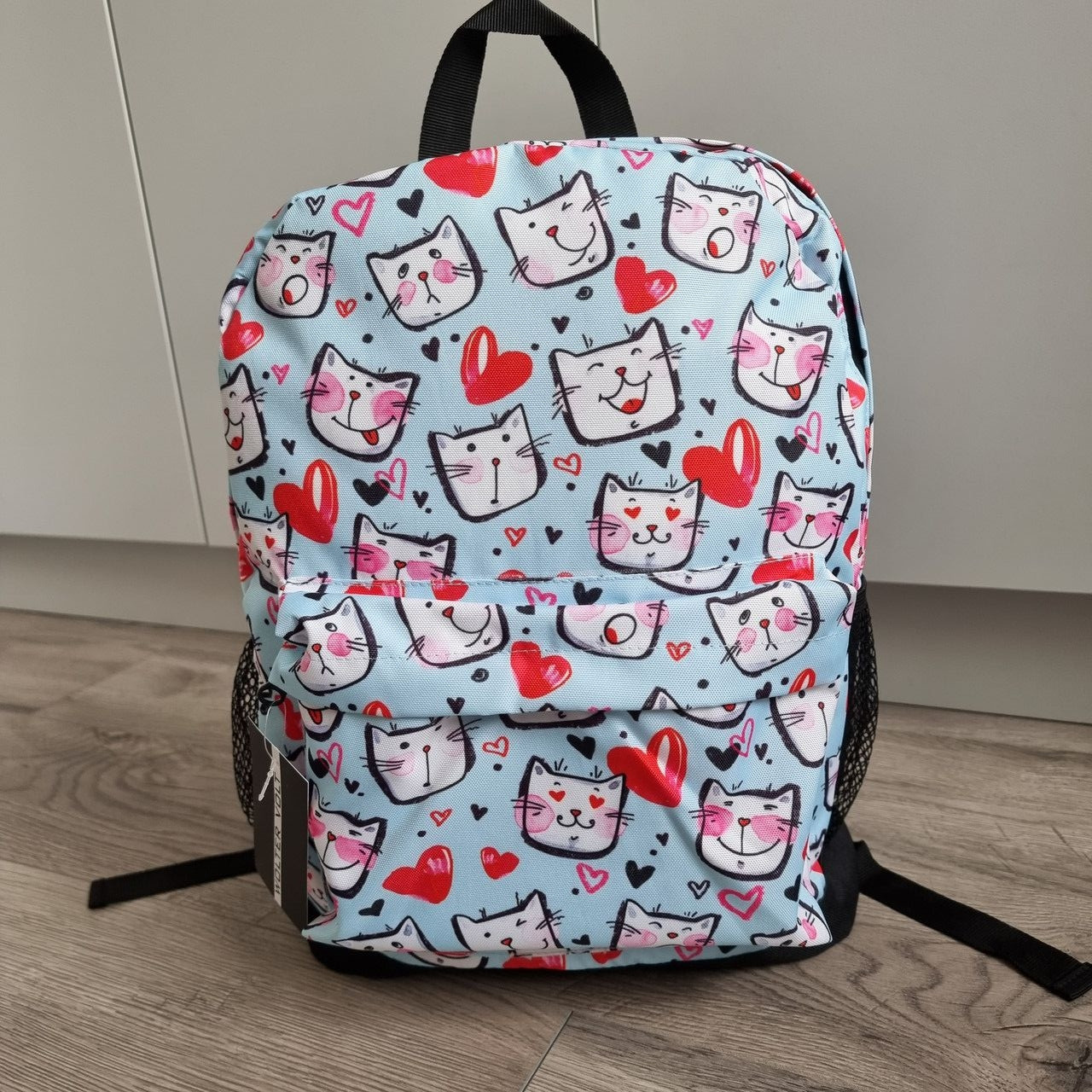 

Школьный рюкзак портфель для подростков девочек с котятами светло-голубой, Черный