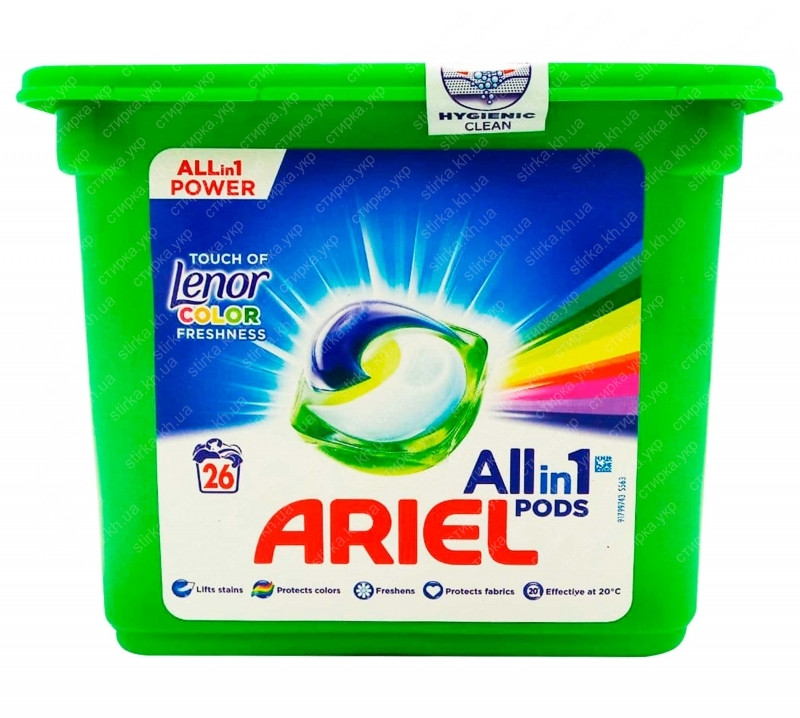 

Капсулы для стирки Ariel Pods All in 1 Color Lenor Touch of Fresh Ариель Капсулы Свежесть с Ленором, 26 шт