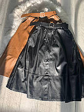 Женская кожаная юбка миди ниже колена, фото 3