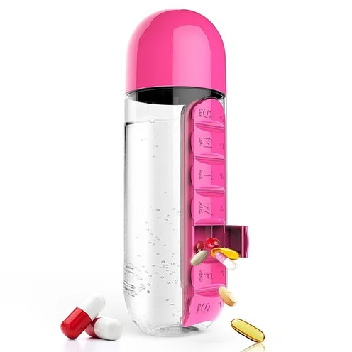 

Бутылка-таблетница HCZ Pill Organizer 7 ячеек 600 мл (Pink)