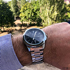 Годинник чоловічий кварцевий сріблястий наручний в стилі Boss з датою | Годинник чоловічий металевий на подарунок