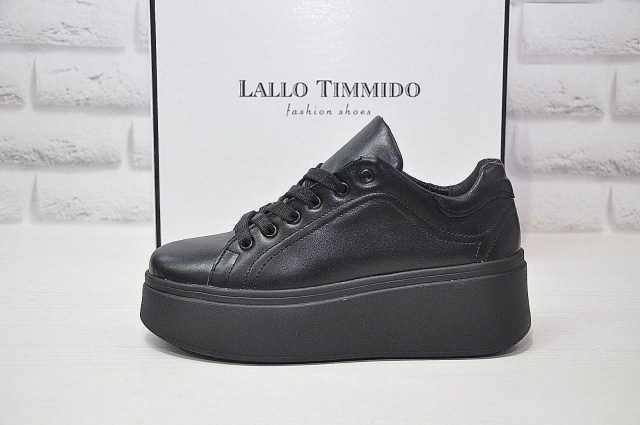 Жіночі чорні кросівки демісезонні на платформі натуральна шкіра Lallo Timmido