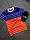 Двухцветная молодежная коттоновая футболка Lacoste синяя с оранжевым (реплика), фото 3