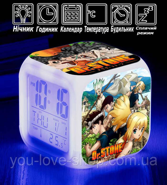 Настільні годинники Dr. Stone з героями