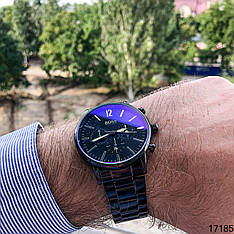 Годинник чоловічий кварцевий чорний наручний в стилі Boss з датою | Годинник металевий на подарунок