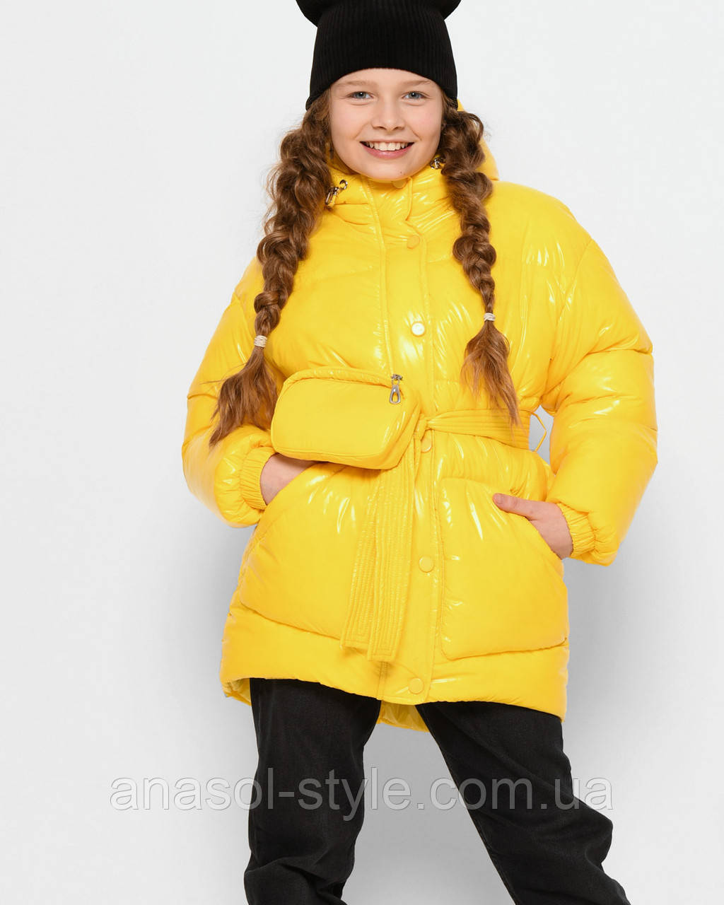 Ультрамодная зимняя куртка для девочек от 6 до 17 лет пуховик с капюшоном желтая DT-8324-6