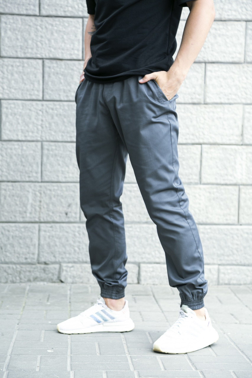 Стильные хлопковые мужские штаны джоггеры (Украина) серые