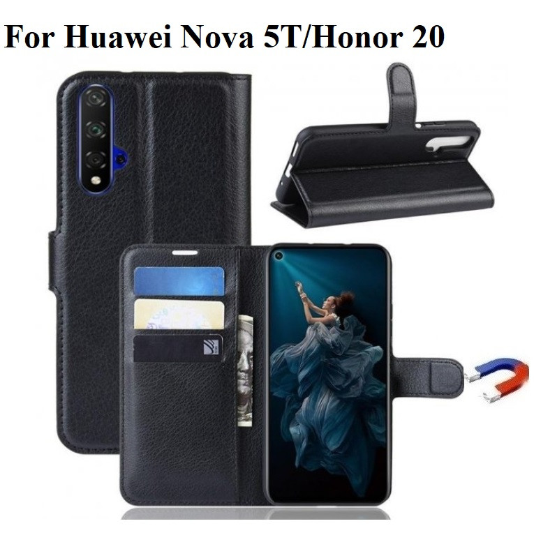 

Чехол книжка Wallet для Huawei Nova 5T/Honor 20, Черный
