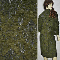 Фукра с шениллом костюмная вензель серый на зеленом фоне, ш.150 (18019.001)