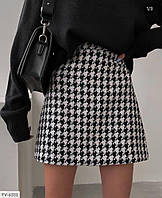 Тёплая женская чёрно-белая шерстяная юбка-мини с принтом, фото 1