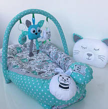 Кокон-гнездышко для новорожденных с держателем для игрушек и ортопедической подушкой Котик