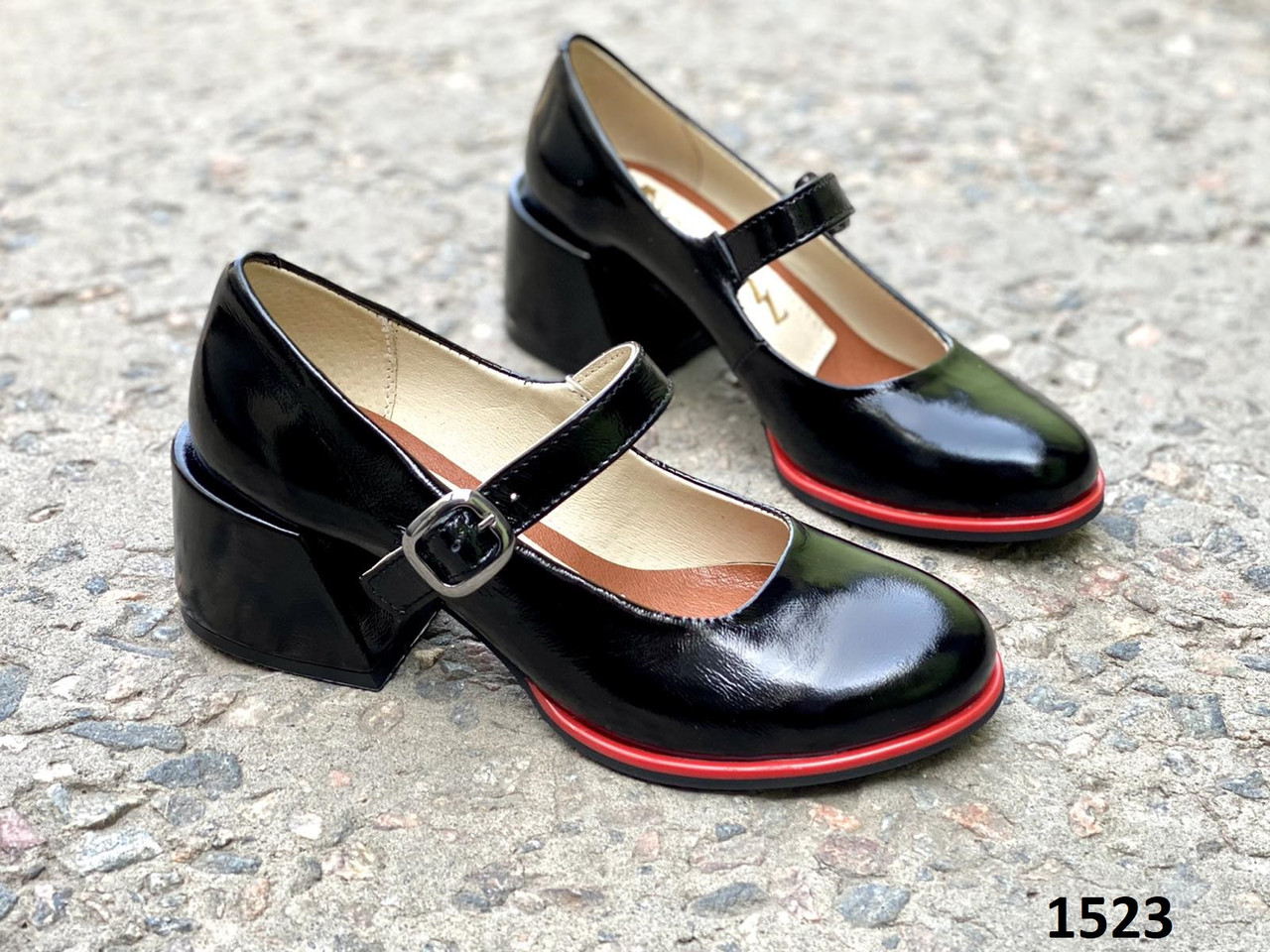 Туфли женские кожаные черные на каблуке Mary jane 37