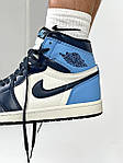 Мужские кроссовки Nike Air Jordan 1 Retro (бело-синие) J3085 модные высокие кроссы, фото 9