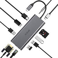 Концентратор ENKLEN USB-C 12in1 (DP,2xUSB3.1,2xUSB2.0,2 xSD/TF,HDMI,LAN,Thunderbolt 3,VGA, audio)