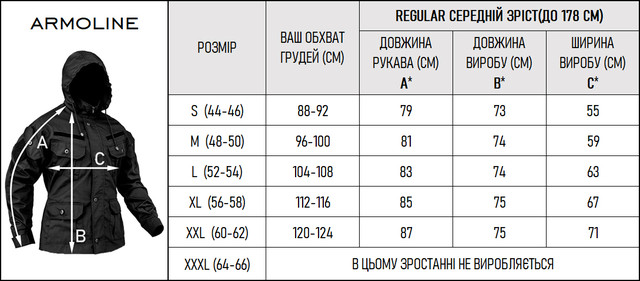 Таблиця розмірів Костюм польовий OLIVE