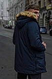 Зимняя куртка мужская с капюшоном, спортивная с мехом, модная, удлинённая молодежная недорого, фото 5