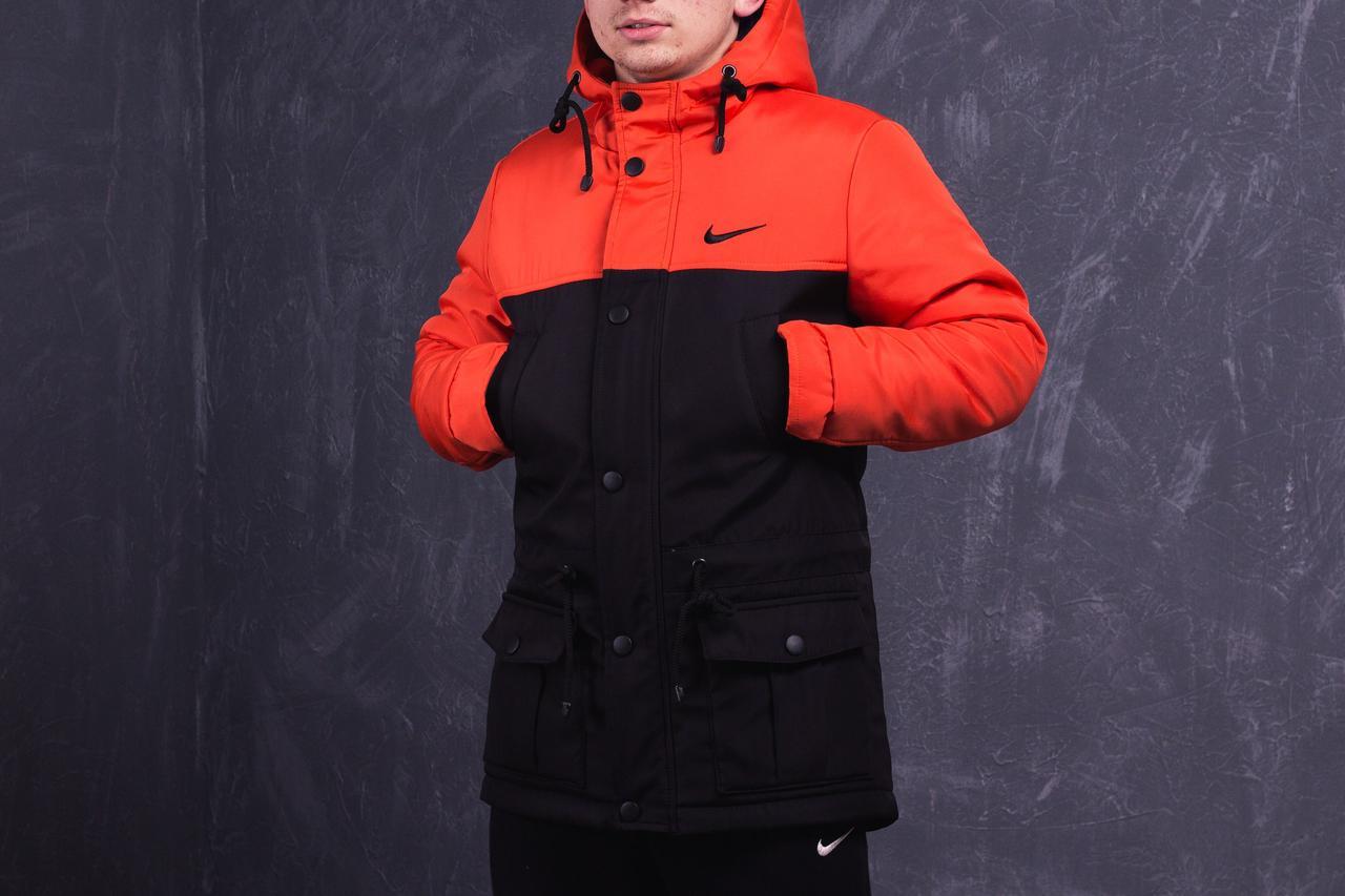 Парку Nike Зимова чоловіча оранжево-чорна куртка найк