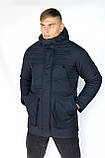 Зимняя куртка мужская с капюшоном, спортивная с мехом, модная, удлинённая молодежная недорого, фото 3
