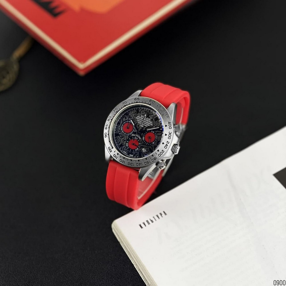 

Часы кварцевые мужские наручные в стиле Rolex Rubber Ролекс с красным каучуковым ремешком