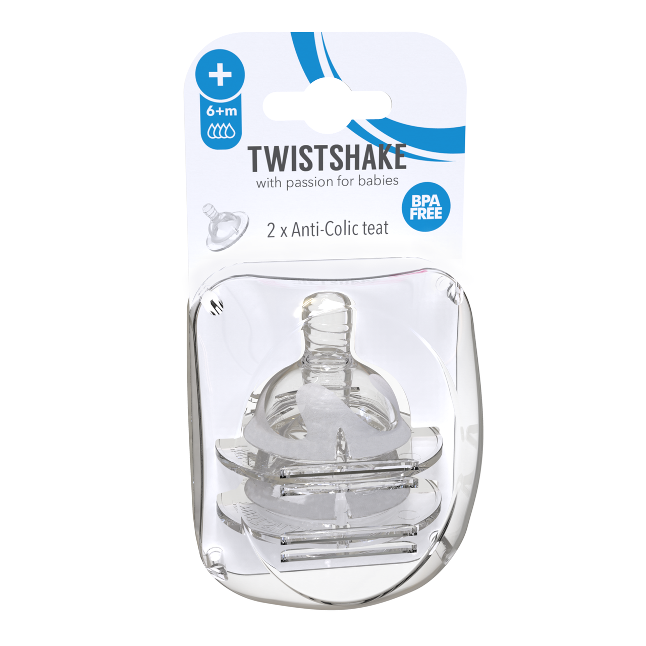 

Антиколиковая силиконова соска от Twistshake, от 6 мес., размер: Plus, 2 шт.