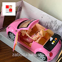 Машина кабриолет с куклой Барби розовый, ОБЗОР ИГРУШКИ автомобиль для куклы, свет, звук
