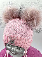ОПТ, бавовняна шапочка дитяча для дівчинки "Зая з бантом", для новонароджених на флісі, фото 1