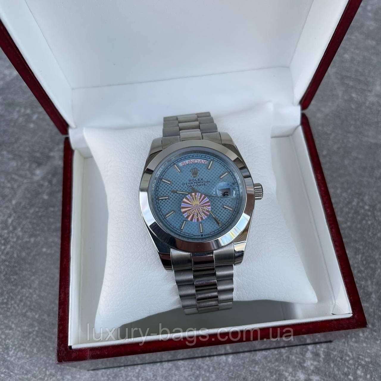 Часы наручные Rolex Day-Date Silver-Blue премиального ААА класса