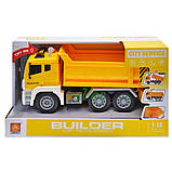 Игрушка самосвал грузовик машина детская строительная инерционная со звуками и подсветкой Желтый (59096), фото 4