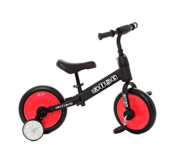 

Беговел-велосипед, трансформер PROFI KIDS 2в1 М5452, с педалями, доп.колесами, Черно-красный