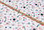 Ткань сатин "Воробьи, бабочки и анемоны" розово-синие на белом фоне, №3861с, фото 2