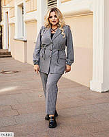 Стильний жіночий костюм двійка (Штани+ Піджак з куліскою), великий розмір, фото 1