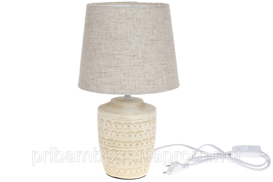 Лампа настільна 35см з порцеляновим підставою і тканинним абажуром, колір - кремовий