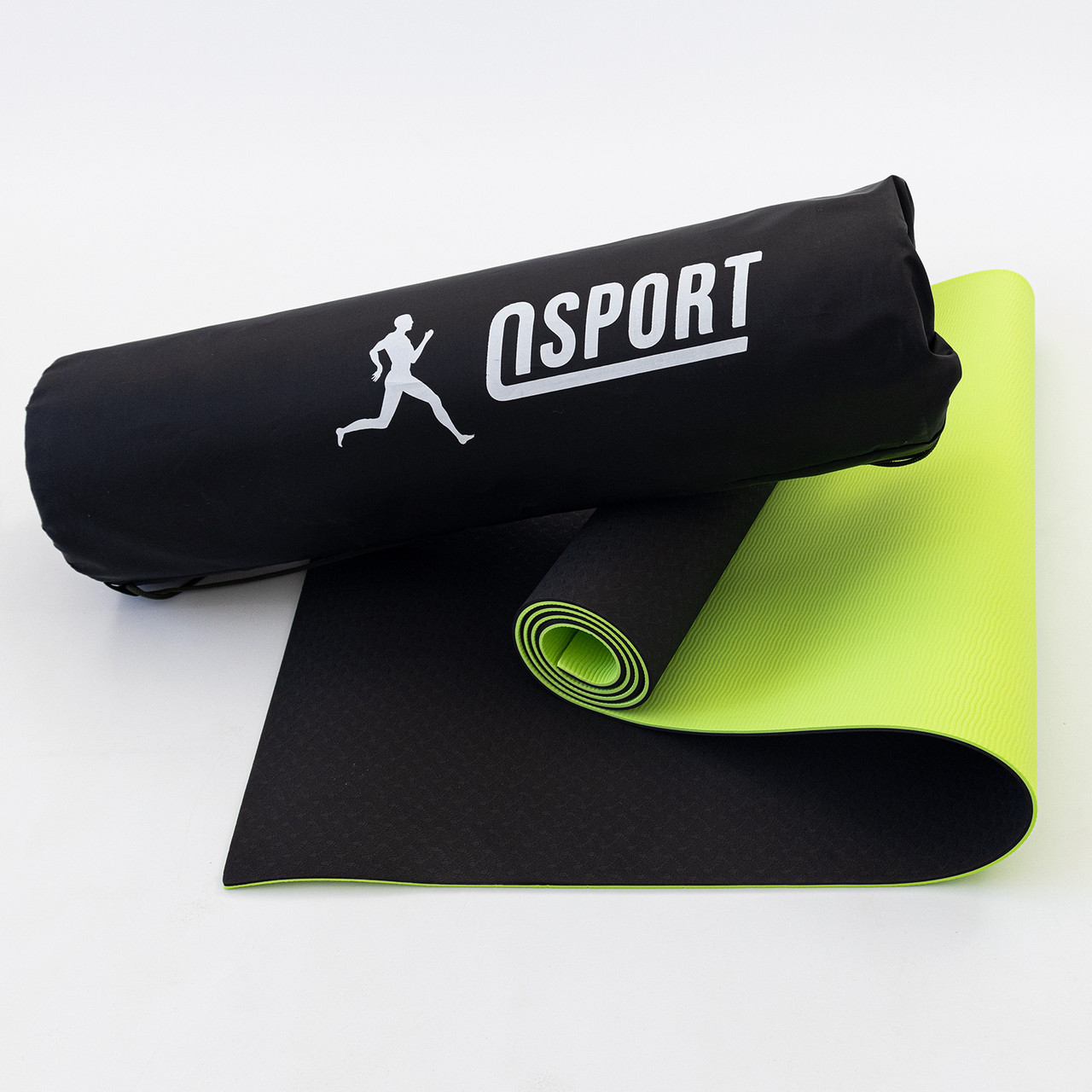Килимок для йоги та фітнесу + чохол (мат, каремат спортивний) OSPORT Premium TPE 6мм (n-0007) Чорно-салатовий