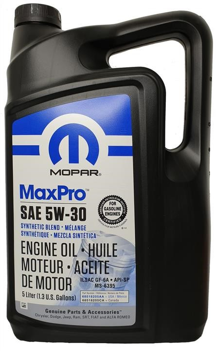 

Моторное масло MOPAR MaxPro 5W-30 API SP ILSAC GF-6A Chrysler MS-6395 68518205AA USA 5л