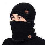 Теплый комплект: мужская зимняя черная шапка с мехом + снуд бафф хомут с меховой подкладкой, фото 10