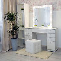 Двотумбовий стіл з Гримерні дзеркалом в білому кольорі, фото 1