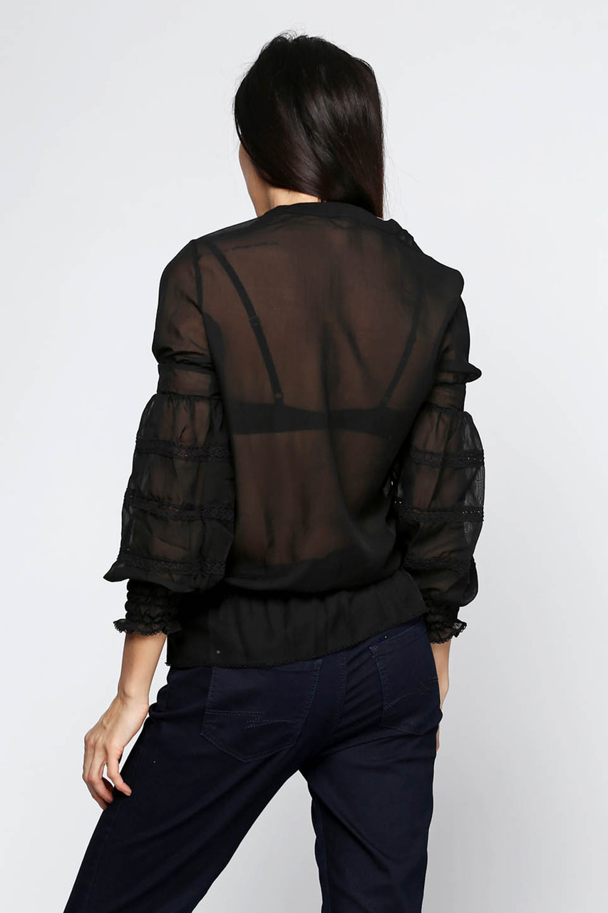 Стильна жіноча блуза вишиванка шифонова чорна