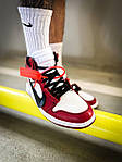 Мужские кроссовки Off-White X Nike Air Jordan 1 Retro (бело-красные с черным) К4143 высокие осенние кроссы, фото 2